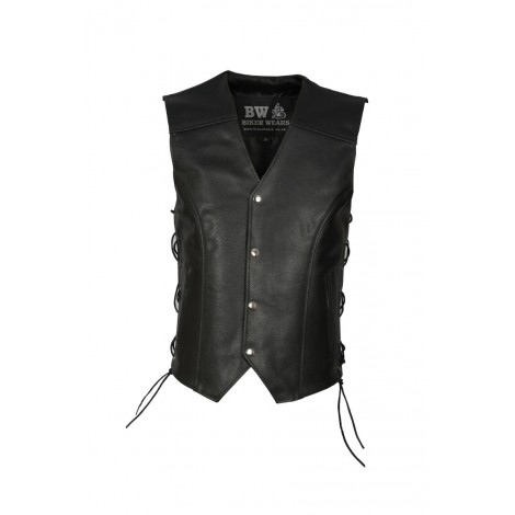 MENS LEATHER WAISTCOAT VEST BUTTONS SIDE LACED FOR BIKERS/FASHION